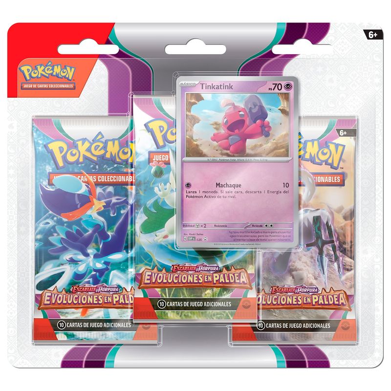 POKEMON - Tinkatink Paldea Evolved 3Pack y 1 Carta Promocional Cartas Pokemon