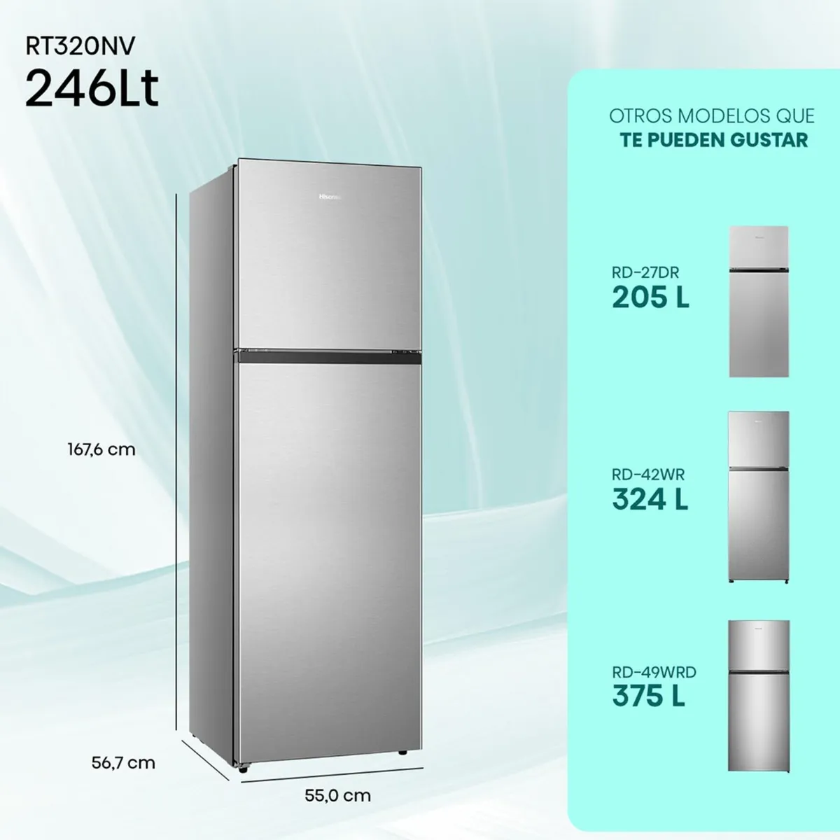 HISENSE - Refrigerador Top Mount 246 Litros RT320NV Gris Hisense