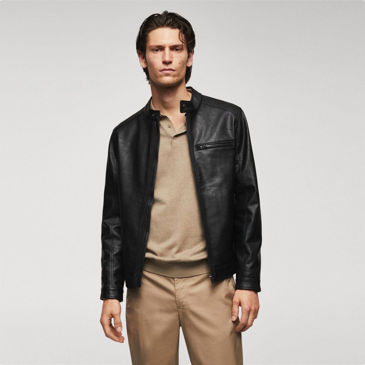 MANGO MAN - Chaqueta Efecto Piel Cremalleras Hombre Mango Man