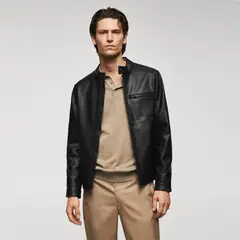 MANGO MAN - Chaqueta Efecto Piel Cremalleras Hombre