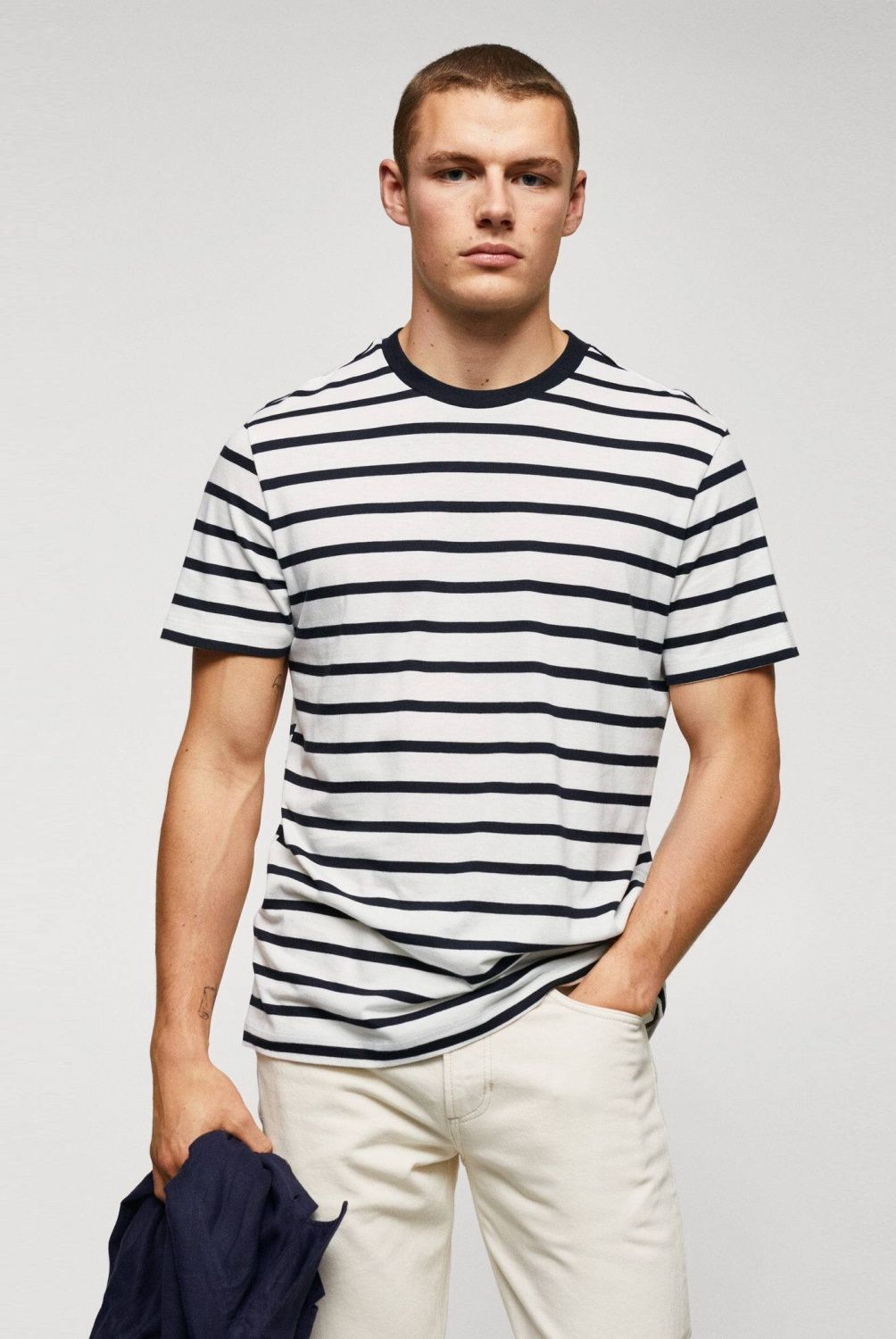 MANGO MAN - Polera Rayas Algodón-Modal Hombre Mango Man