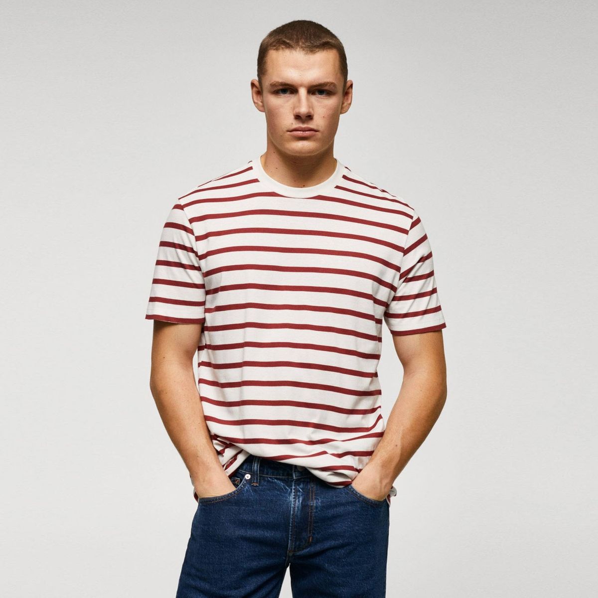 MANGO MAN - Polera Rayas Algodón-Modal Hombre Mango Man