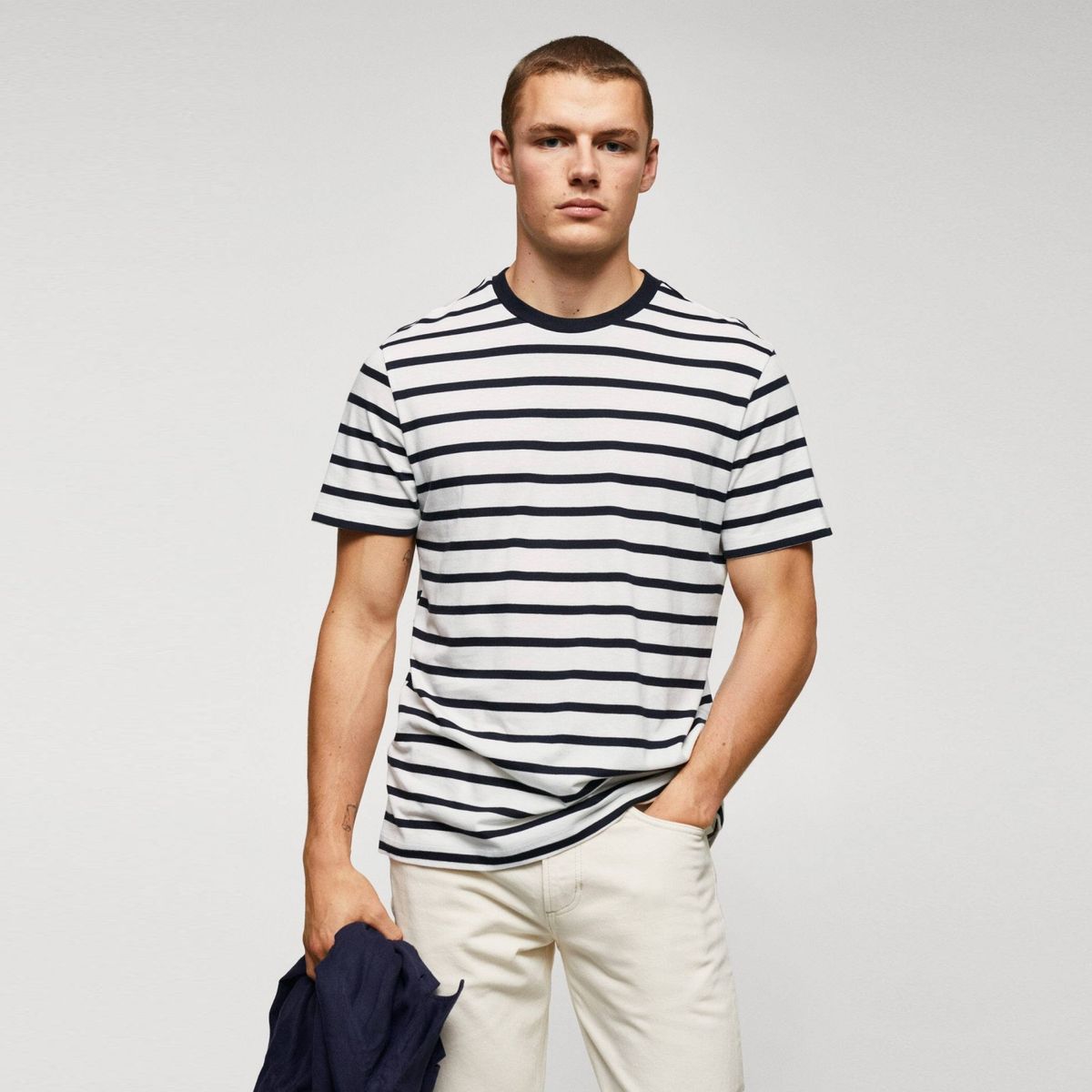 MANGO MAN - Polera Rayas Algodón-Modal Hombre Mango Man