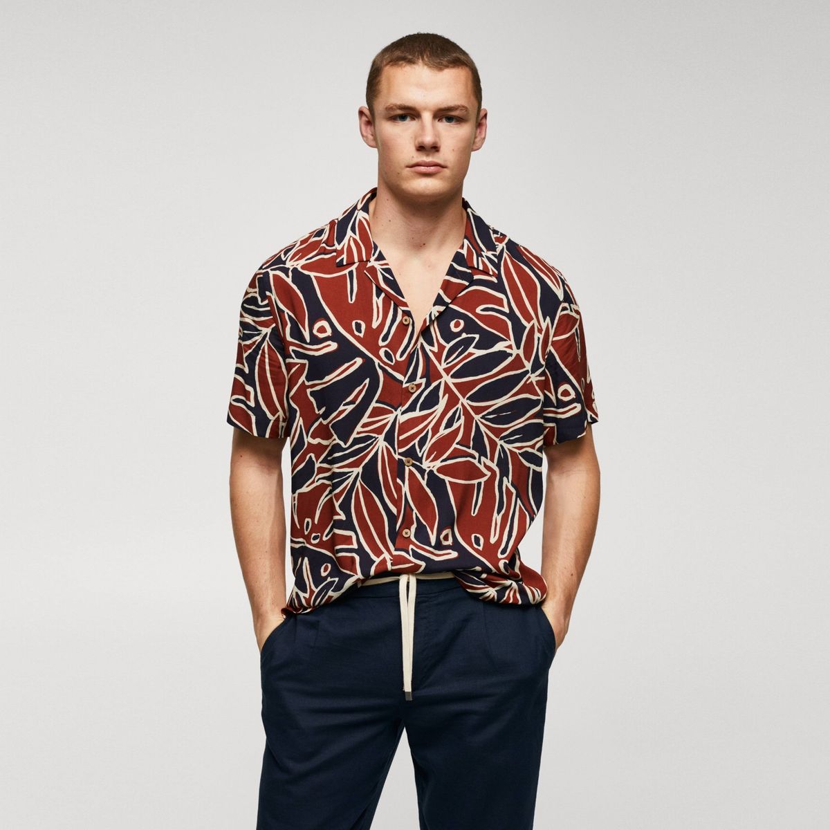 MANGO MAN - Camisa Bowling Estampado Hojas Hombre Mango Man