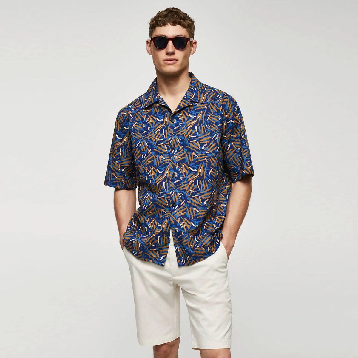MANGO MAN - Camisa Cuello Bowling 100% Algodón Hombre Mango Man