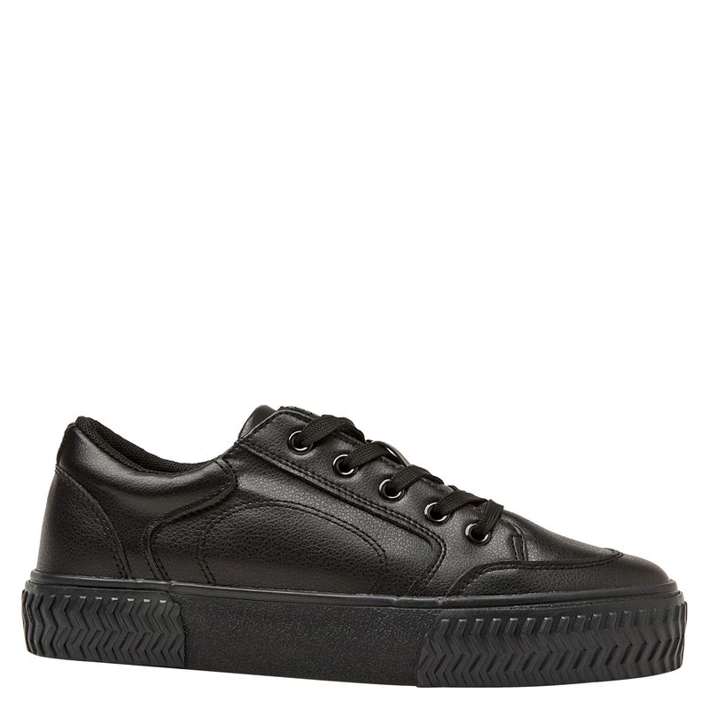PLUMA - Zapatilla Escolar Niño Cuero Negro Pluma (34 a 40)