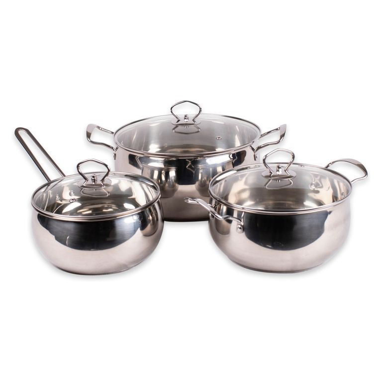 Bateria Acero Inoxidable 6 Piezas C/Tapa Vidrio Amsterdam