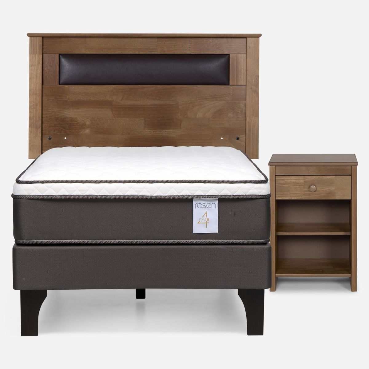 ROSEN - Cama Europea New Style 4 Plus Plus 1 Plaza x 2.00 mt  + Respaldo + 1 Velador Rosen