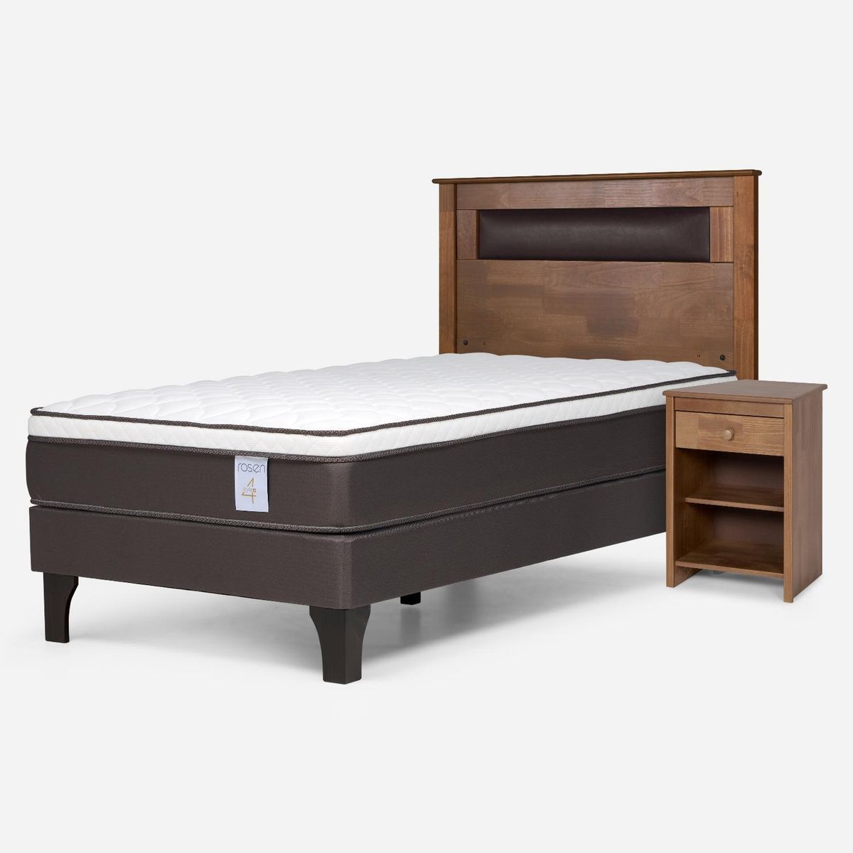 ROSEN - Cama Europea New Style 4 Plus Plus 1 Plaza x 2.00 mt  + Respaldo + 1 Velador Rosen