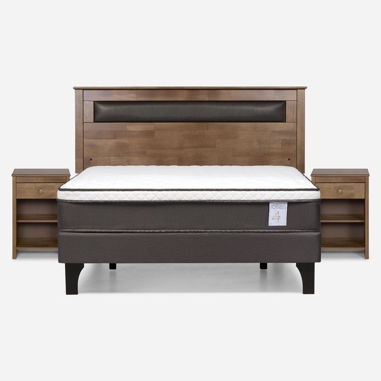 Cama Europea New Style 4 Plus Plus 2 Plazas x 2.00 mt Base Normal + Respaldo + 2 Veladores