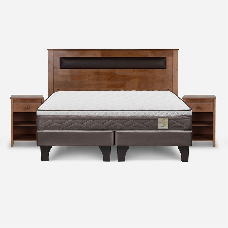 ROSEN - Cama Europea New Style 4 P 2 Plazas + Respaldo + 2 Veladores Rosen