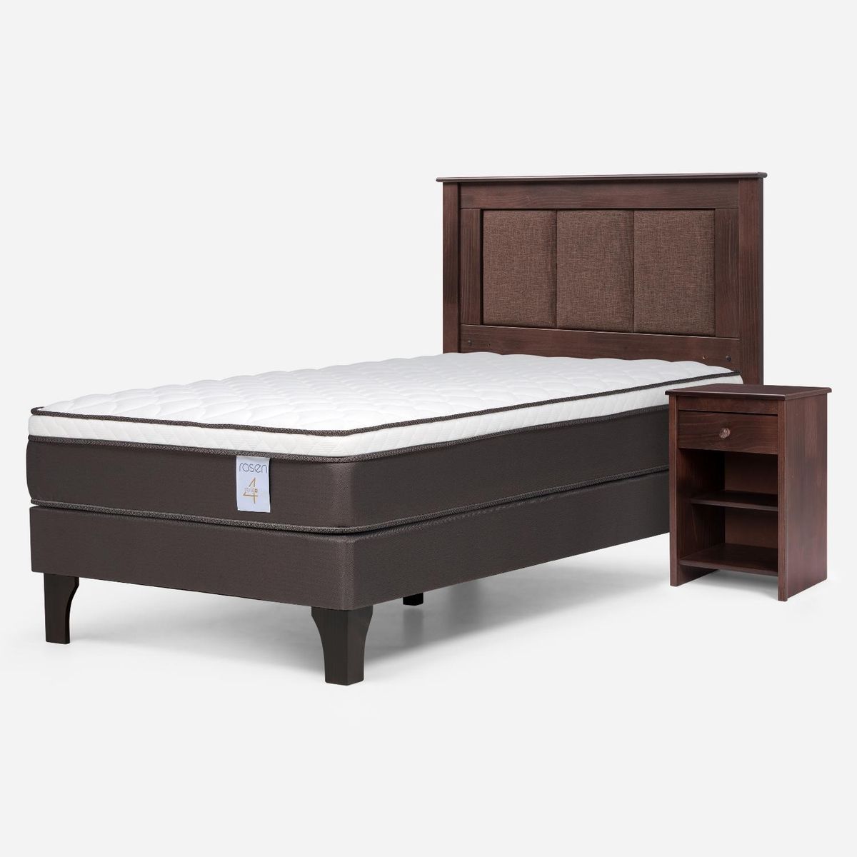 ROSEN - Cama Europea New Style 4 Plus 1.5 Plazas x 2.00 mt  + Respaldo + 1 Velador Rosen