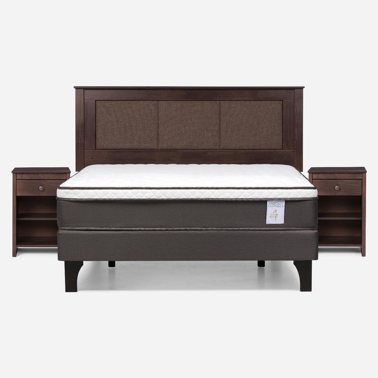 Cama Europea New Style 4 Plus Plus 2 Plazas x 2.00 mt Base Normal + Respaldo + 2 Veladores