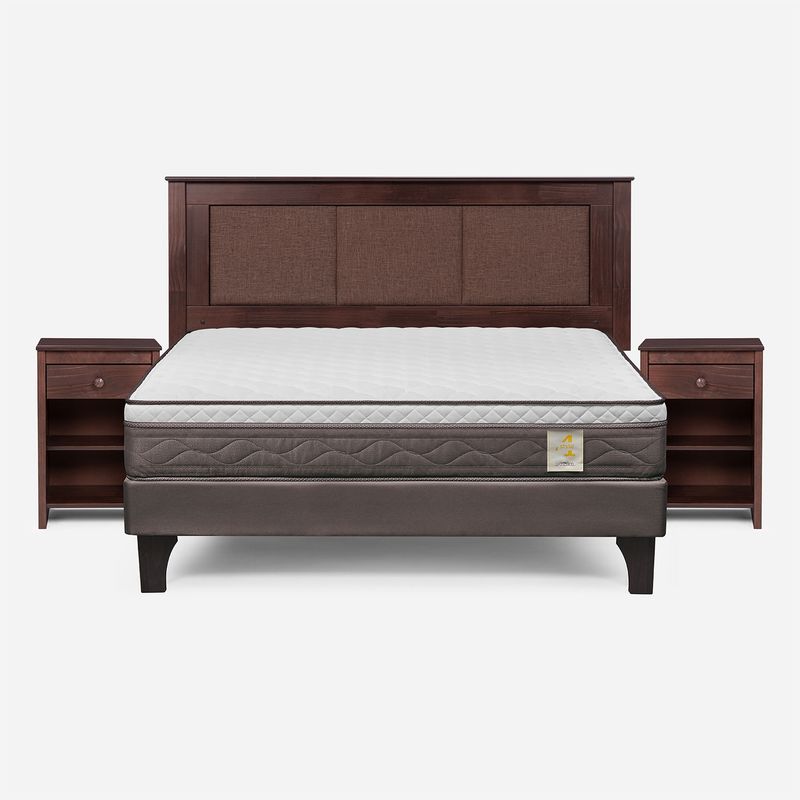 ROSEN - Cama Europea New Style 4 P 2 Plazas + Respaldo + 2 Veladores Rosen
