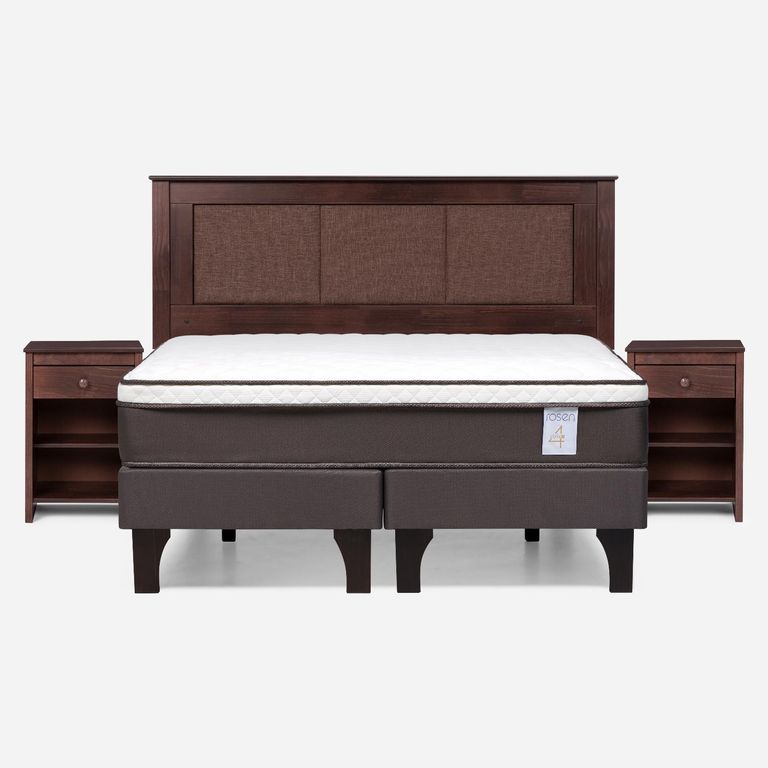 Cama Europea New Style 4 Plus Plus 2 Plazas x 2.00 mt Base Dividida + Respaldo + 2 Veladores