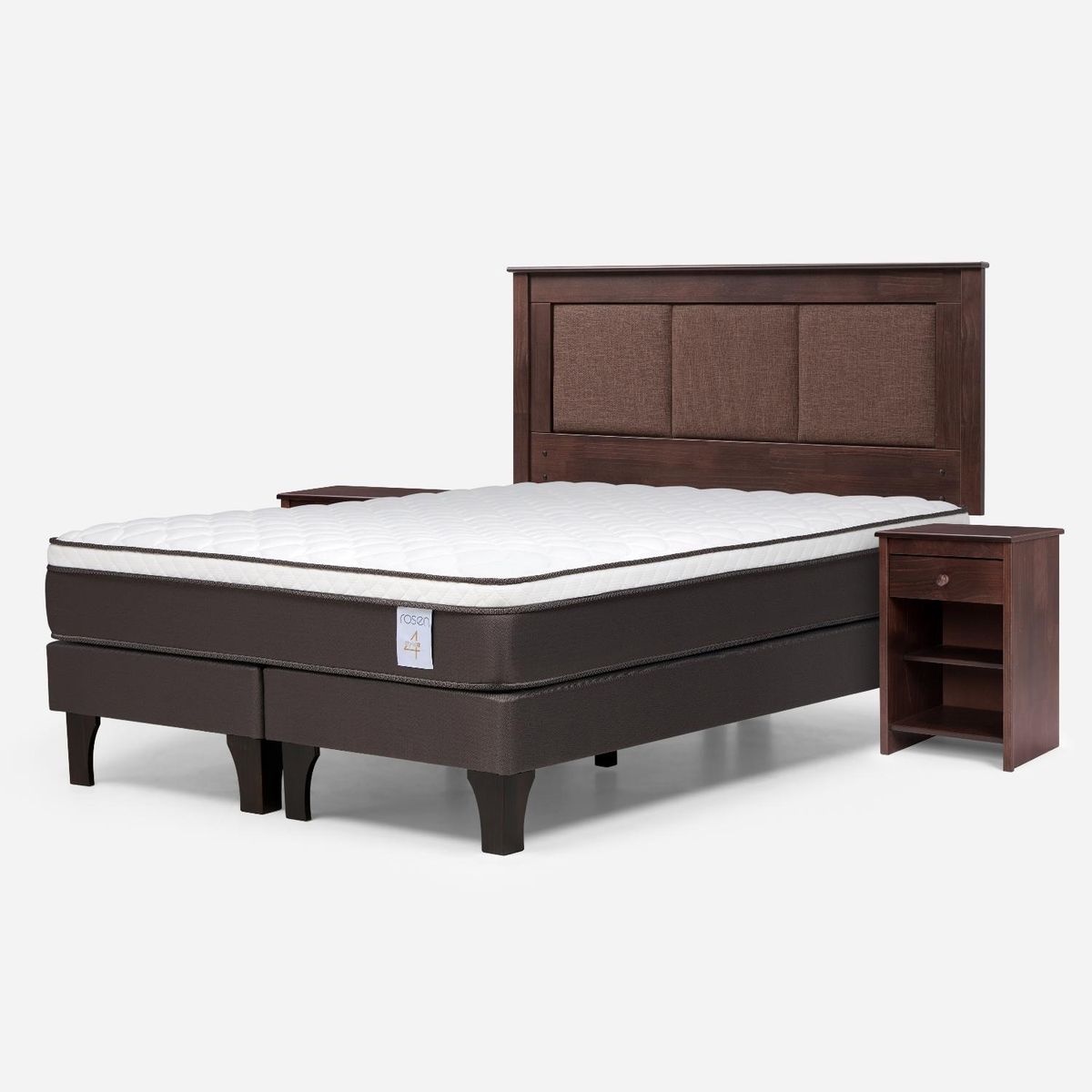 ROSEN - Cama Europea New Style 4 P 2 Plazas + Respaldo + 2 Veladores Rosen