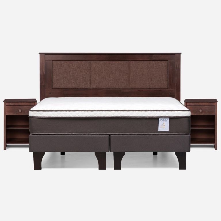 Cama Europea New Style 4 Plus Plus King x 2.00 mt Base Dividida + Respaldo + 2 Veladores