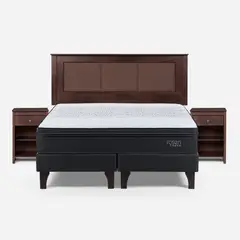 ROSEN - Cama Europea Tempo 2 Plazas + Respaldo + 2 Veladores