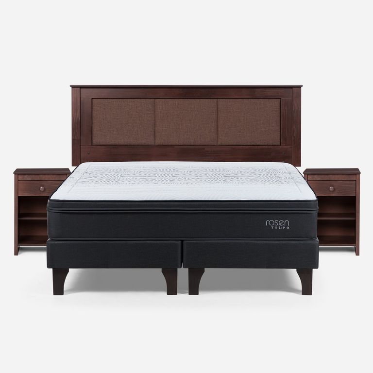 Cama Europea Tempo King x 2.00mt Base Dividida + Respaldo + 2 Veladores