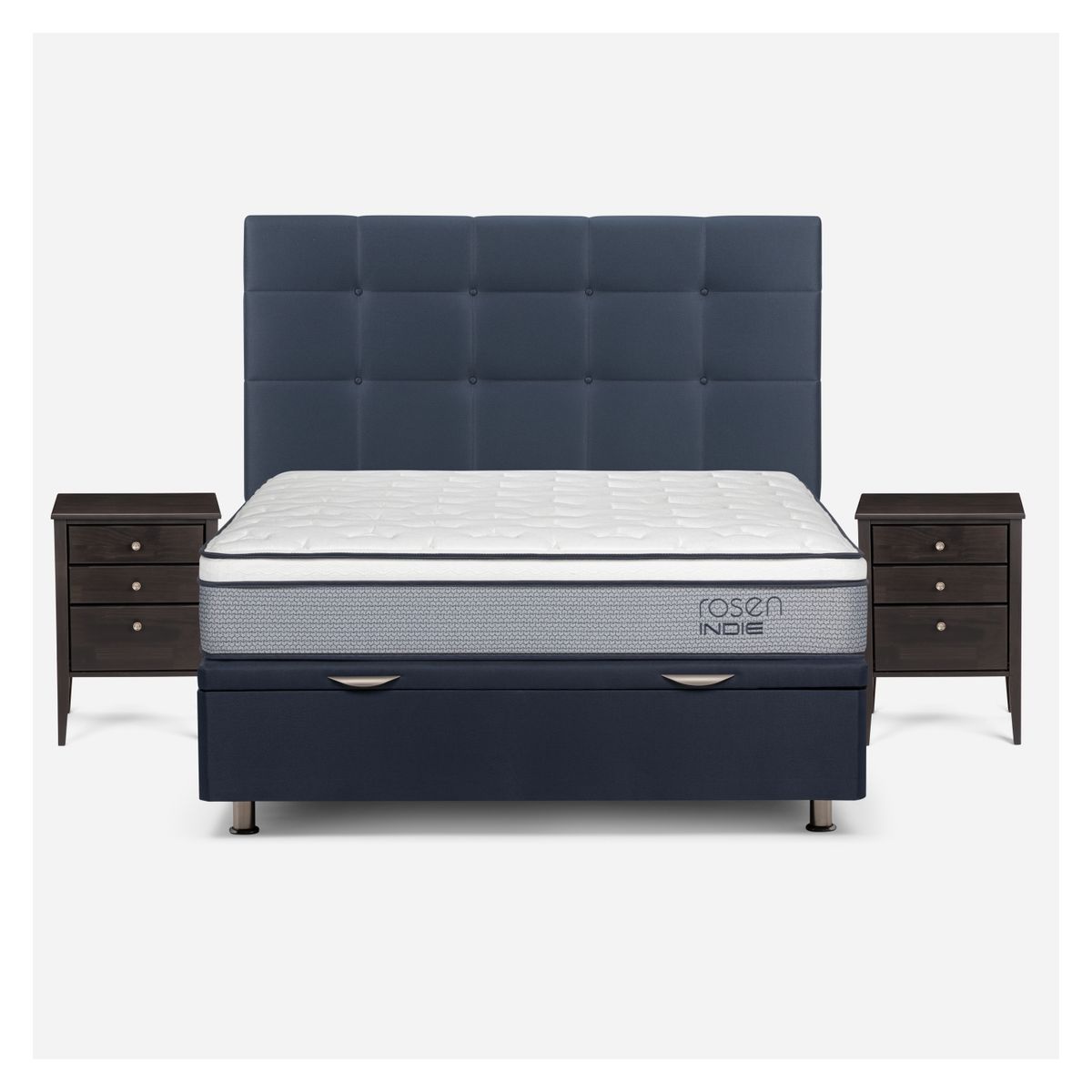 ROSEN - Cama Funcional Indie 2 Plazas Rosen + Respaldo + 1 Velador