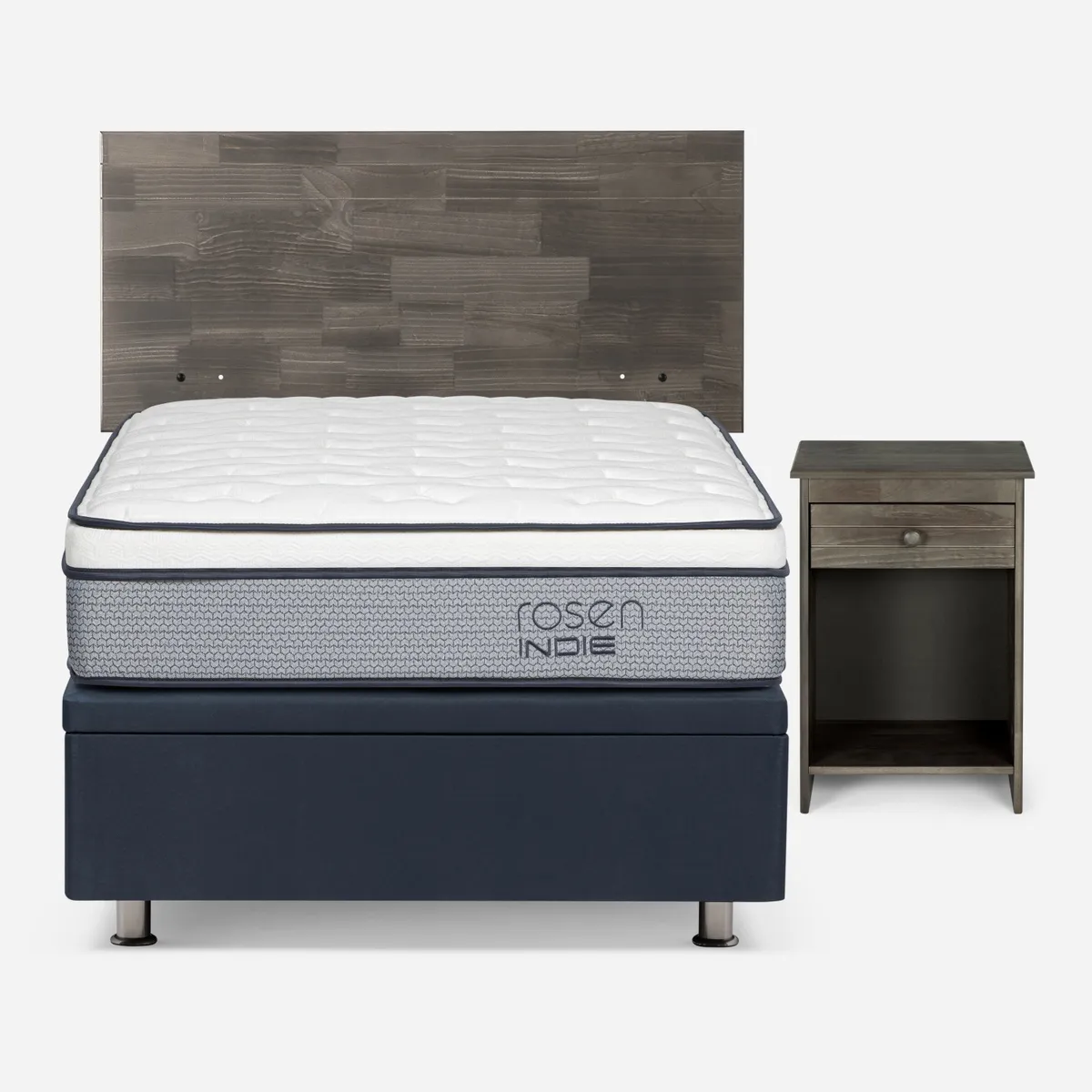 ROSEN - Cama baúl Indie 1.5 Plazas x 2.00mt + Respaldo + 1 Velador Rosen