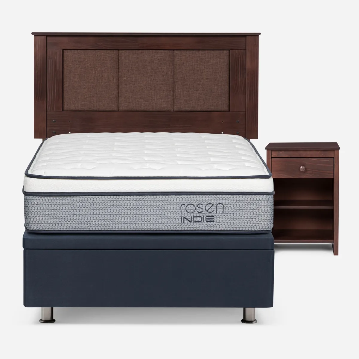 ROSEN - Cama Funcional Indie 1 Plaza Rosen + 1 Velador + Respaldo