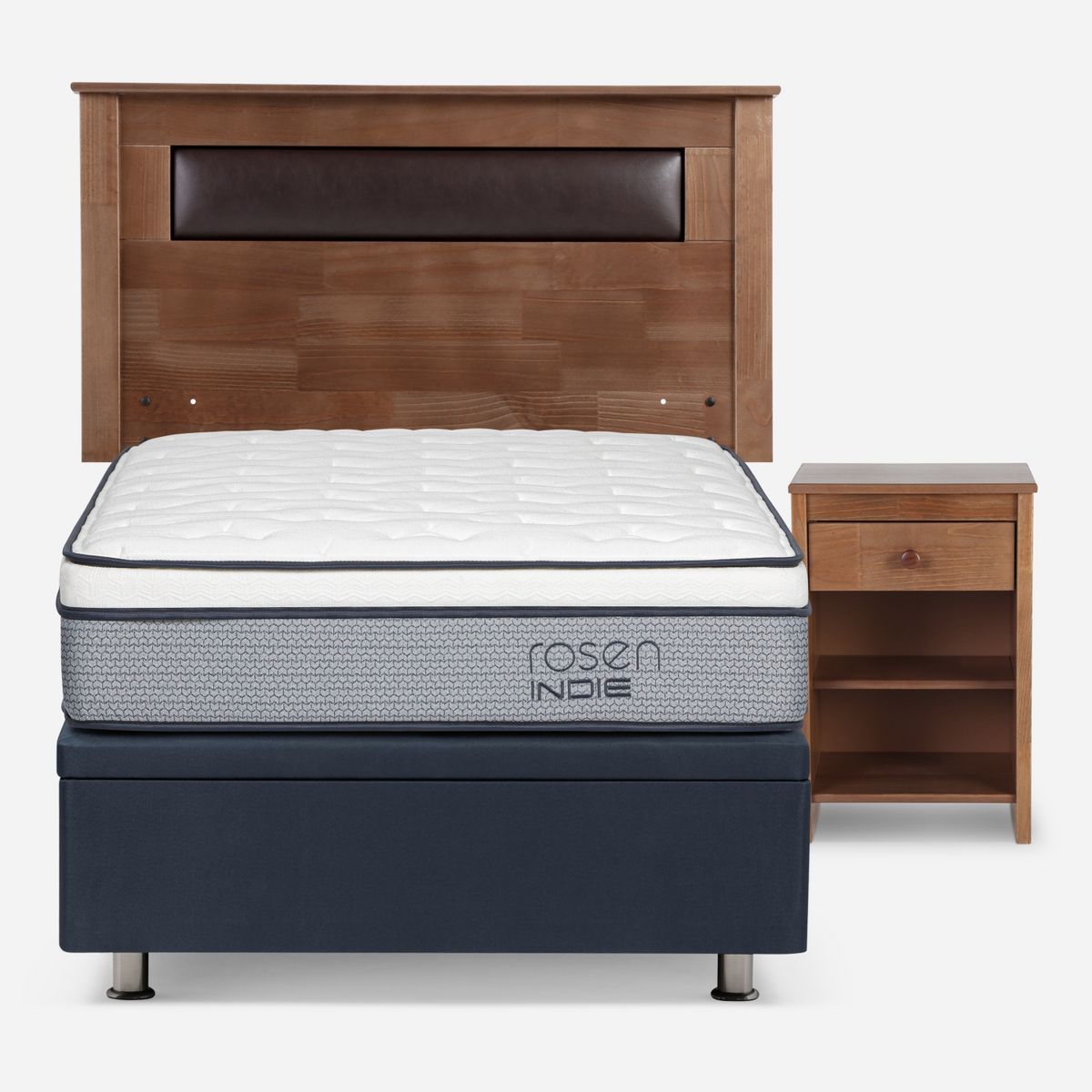 ROSEN - Cama baúl Indie 1 Plaza x 2.00mt + Respaldo + 1 Velador Rosen