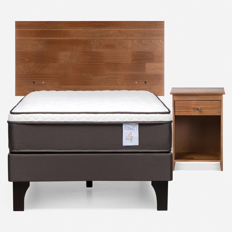 ROSEN Cama Europea New Style 4 Plus Plus 1 Plaza x 2.00 mt + Respaldo + 1 Velador