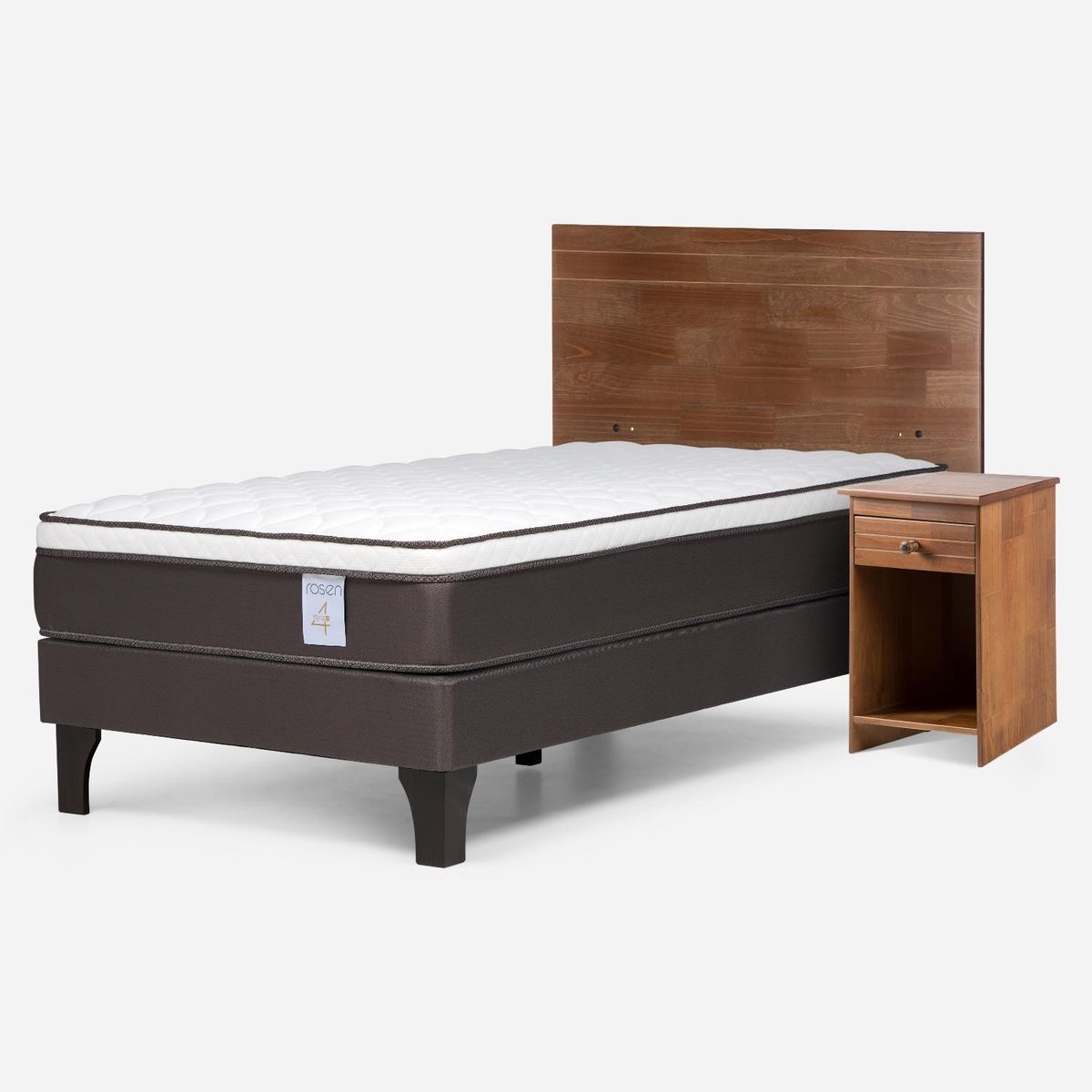 ROSEN - Cama Europea New Style 4 1.5 Plazas Rosen + Respaldo + 1 Velador