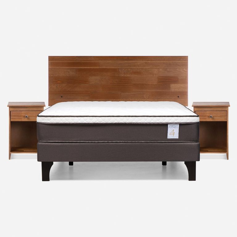 ROSEN Cama Europea New Style 4 Plus Plus 2 Plazas x 2.00 mt Base Normal + Respaldo + 2 Veladores