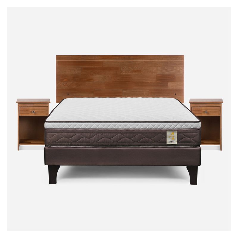 ROSEN - Cama Europea New Style 4 2 Plazas Rosen + 2 Veladores + Respaldo