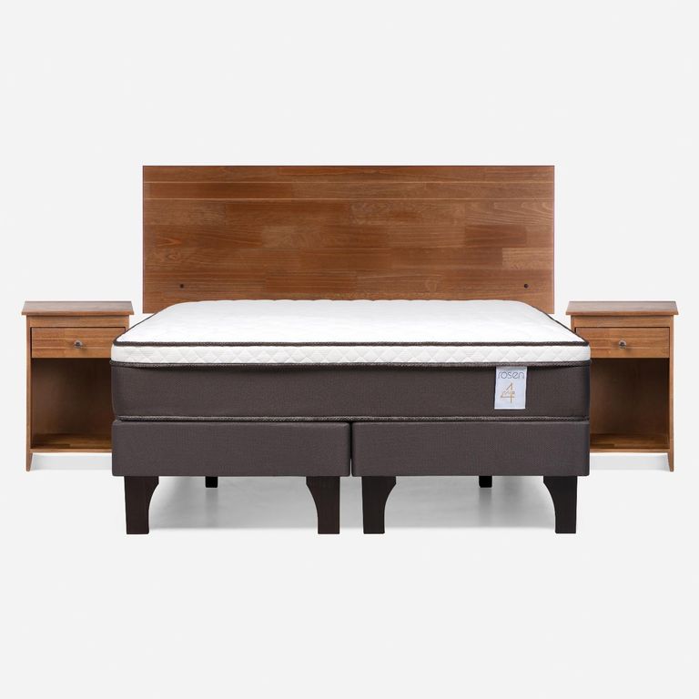 ROSEN Cama Europea New Style 4 Plus Plus 2 Plazas x 2.00 mt Base Dividida + Respaldo + 2 Veladores