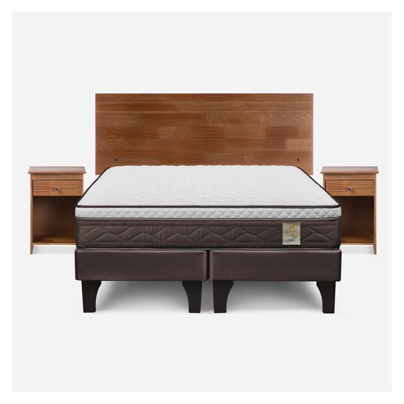 ROSEN - Cama Europea 2 Plazas New Style 4 + 2 Veladores + Respaldo Rosen