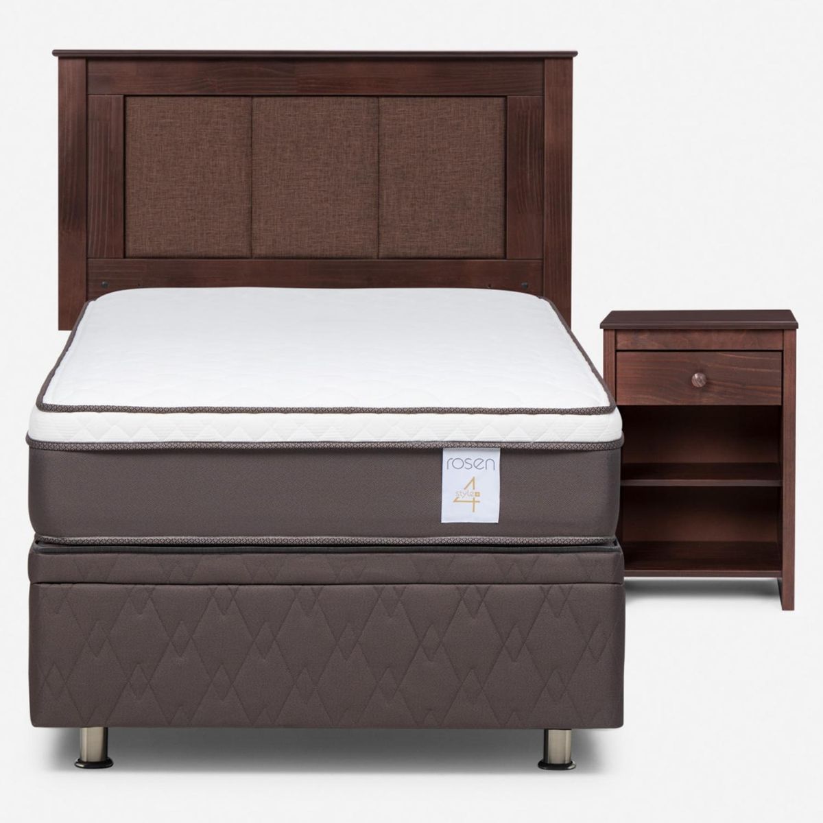 ROSEN - Cama baúl New Style 4 Plus Plus 1 Plaza x 2.00 mt + Respaldo + 1 Velador Rosen