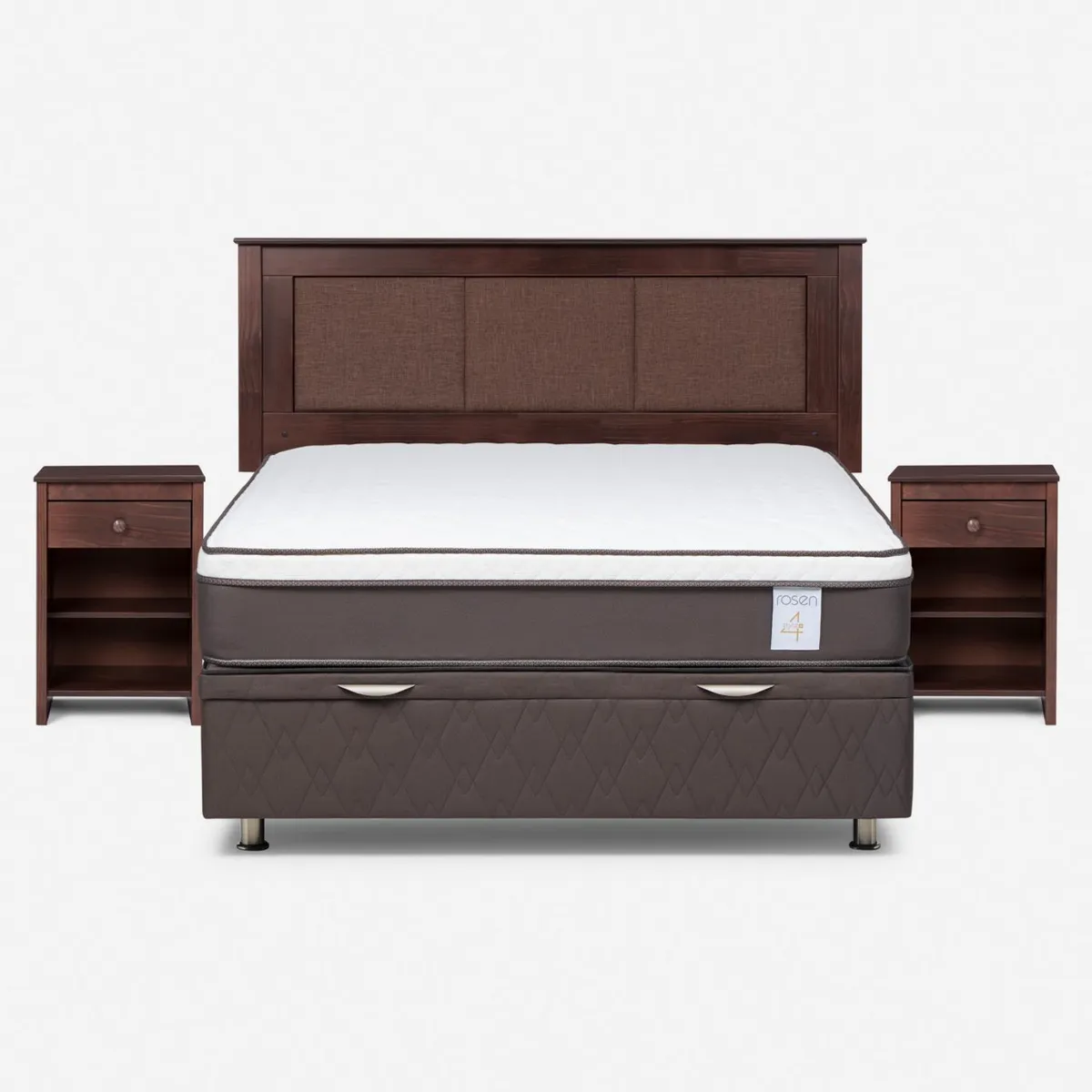 ROSEN - Cama baúl New Style 4 Plus 2 Plazas x 2.00 mt + Respaldo + 2 Veladores Rosen