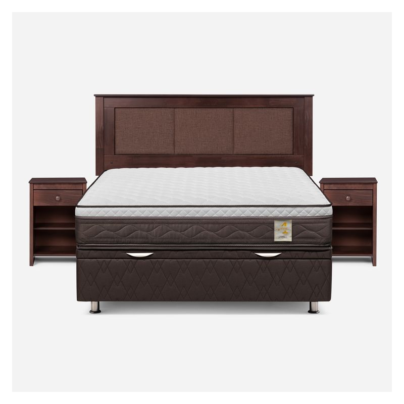 ROSEN - Cama Funcional New Style 4 2 Plazas Rosen + 2 Veladores + Respaldo