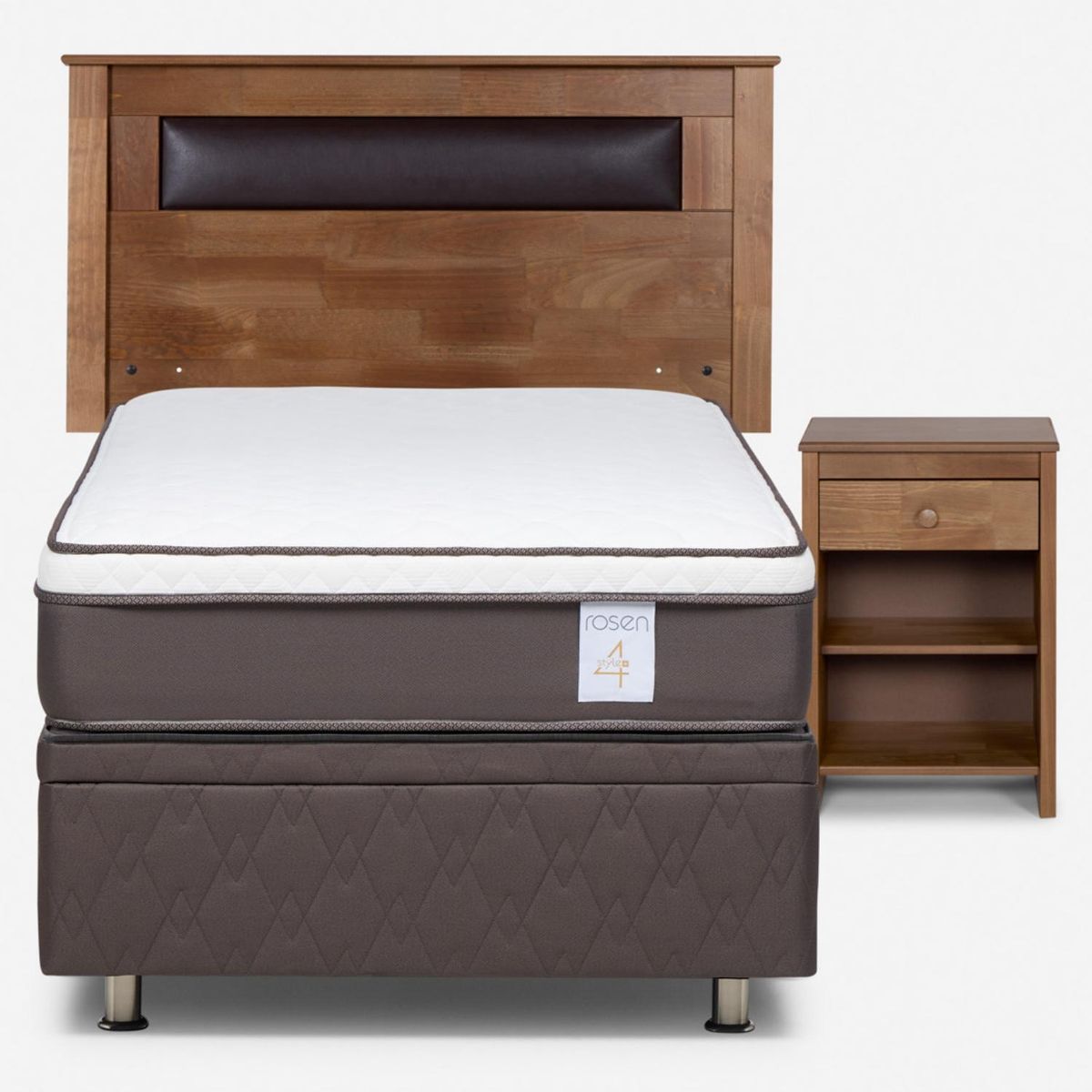 ROSEN - Cama baúl New Style 4 Plus Plus 1.5 Plazas x 2.00 mt + Respaldo + 1 Velador Rosen