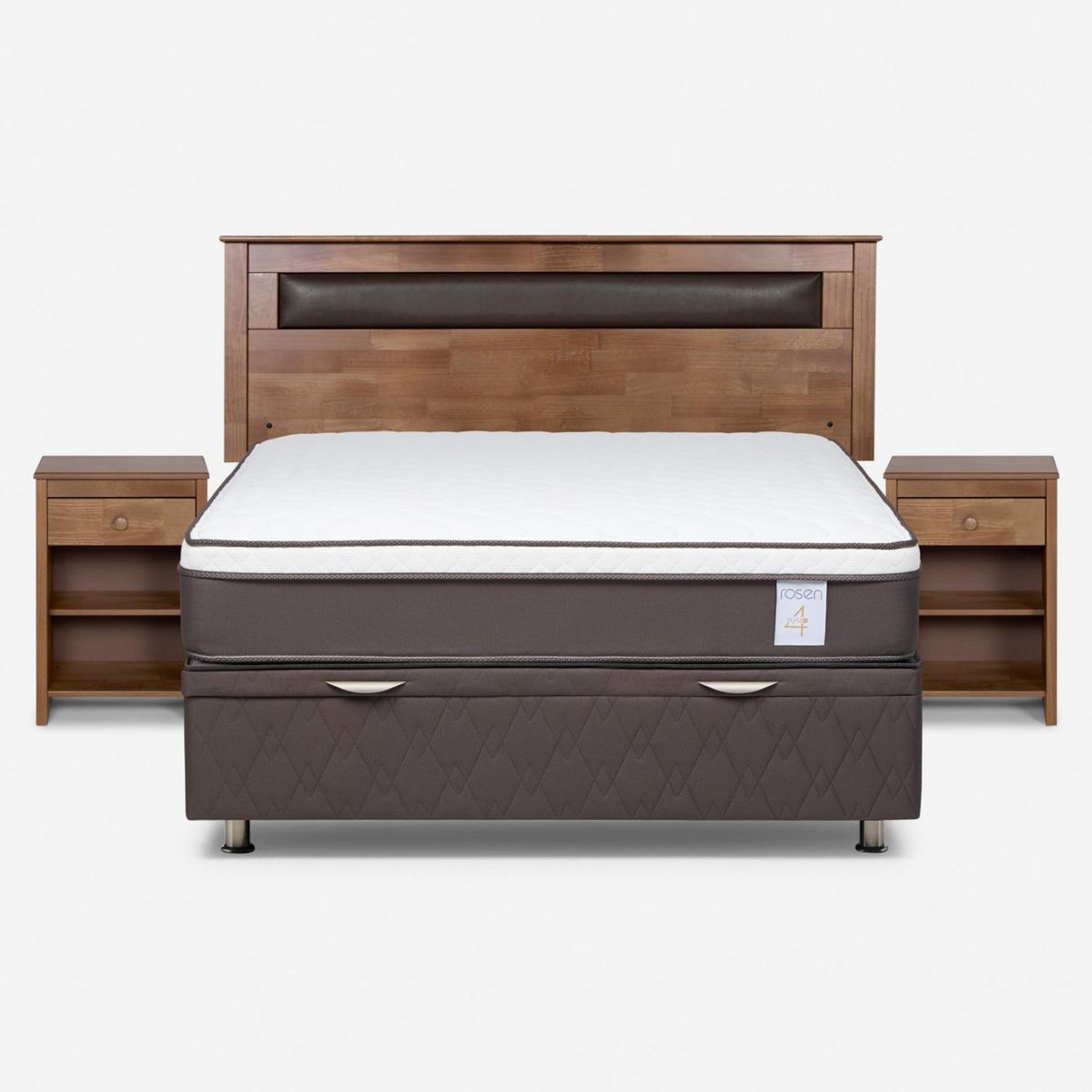 ROSEN - Cama baúl New Style 4 Plus Plus 2 Plazas x 2.00 mt + Respaldo + 2 Veladores Rosen