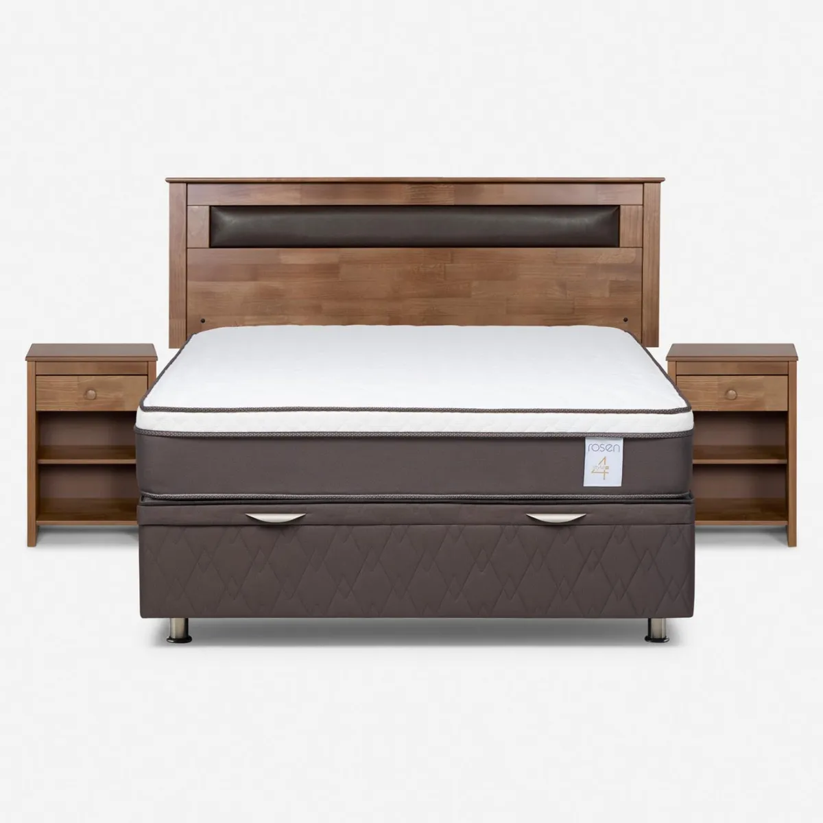 ROSEN - Cama baúl New Style 4 Plus Plus 2 Plazas x 2.00 mt + Respaldo + 2 Veladores Rosen