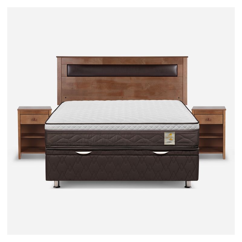 ROSEN - Cama Funcional New Style 4 2 Plazas Rosen + 2 Veladores + Respaldo