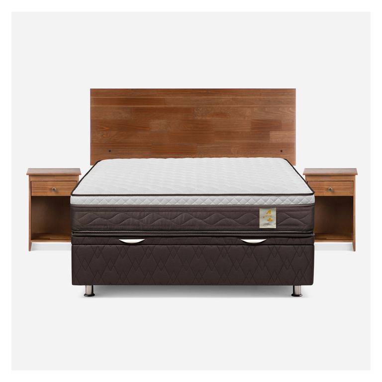ROSEN Cama baúl New Style 4 Plus Plus 2 Plazas x 2.00 mt + Respaldo + 2 Veladores