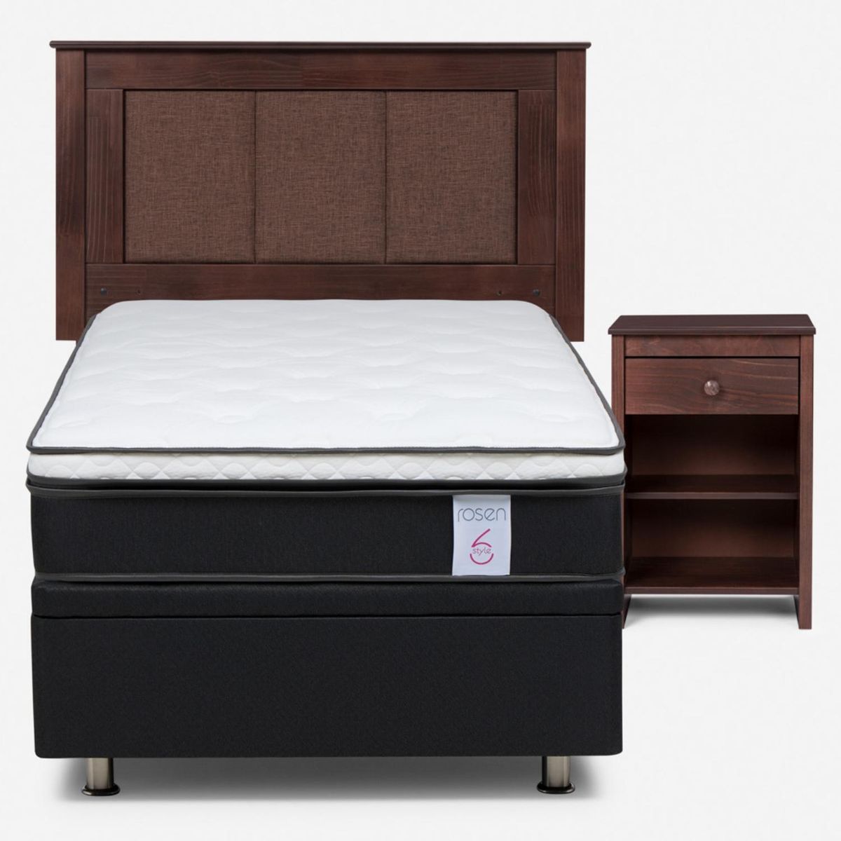 ROSEN - Cama Baúl New Style 6 1,5 Plazas x 2.00 mt + Respaldo + 1 Velador Rosen