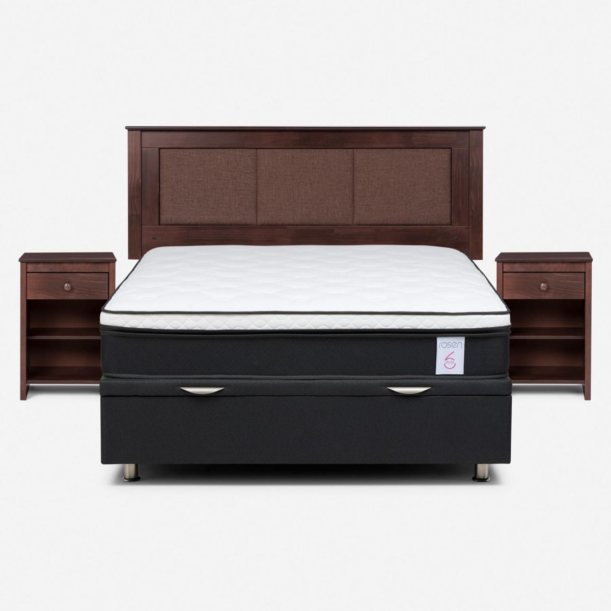 ROSEN - Cama Funcional New Style 6 2 Plazas Rosen + 2 Veladores + Respaldo