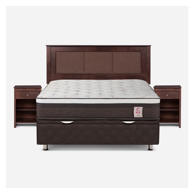 ROSEN - Cama Funcional New Style 6 2 Plazas Rosen + 2 Veladores + Respaldo