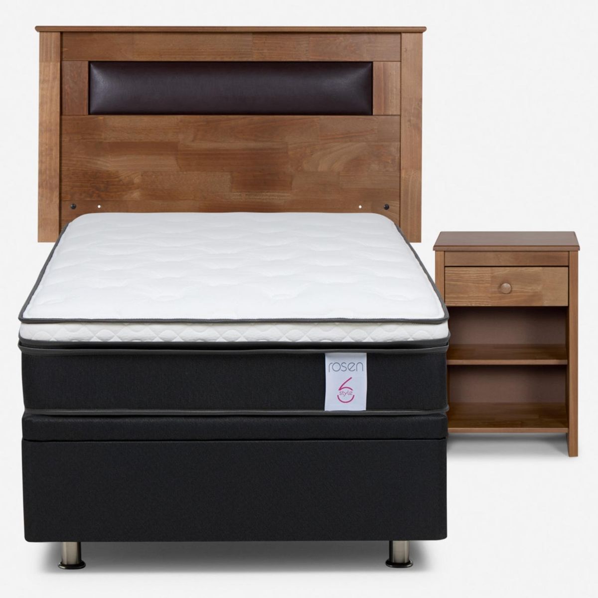 ROSEN - Cama baúl New Style 6 1 Plaza x 2.00 mt + Respaldo + 1 Velador Rosen