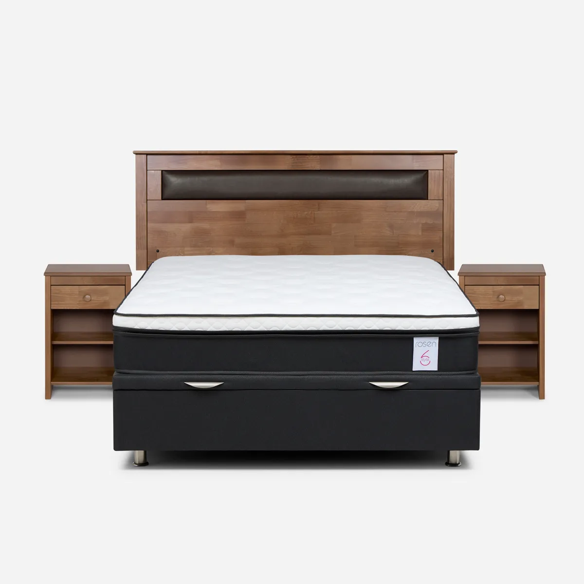 ROSEN - Cama baúl New Style 6 2 Plazas x 2.00 mt + Respaldo + 2 Veladores Rosen