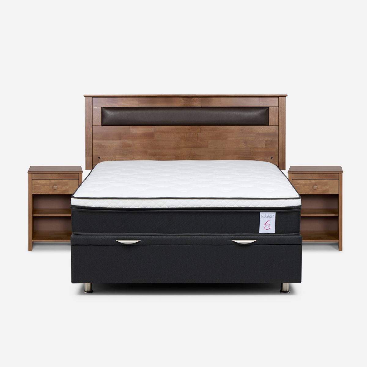 ROSEN - Cama baúl New Style 6 2 Plazas x 2.00 mt + Respaldo + 2 Veladores Rosen
