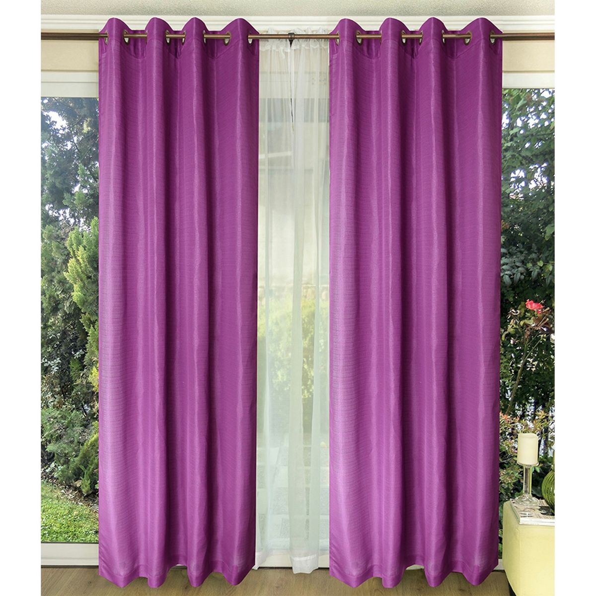 DORAL - Set De Cortinas Rústico Taba 8 Piezas Arg Fucsia Doral
