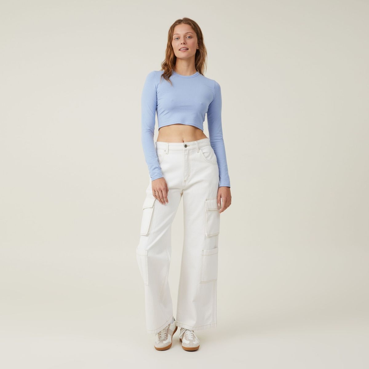 COTTON ON - Crop Top Manga Larga Algodón Mujer Cotton On