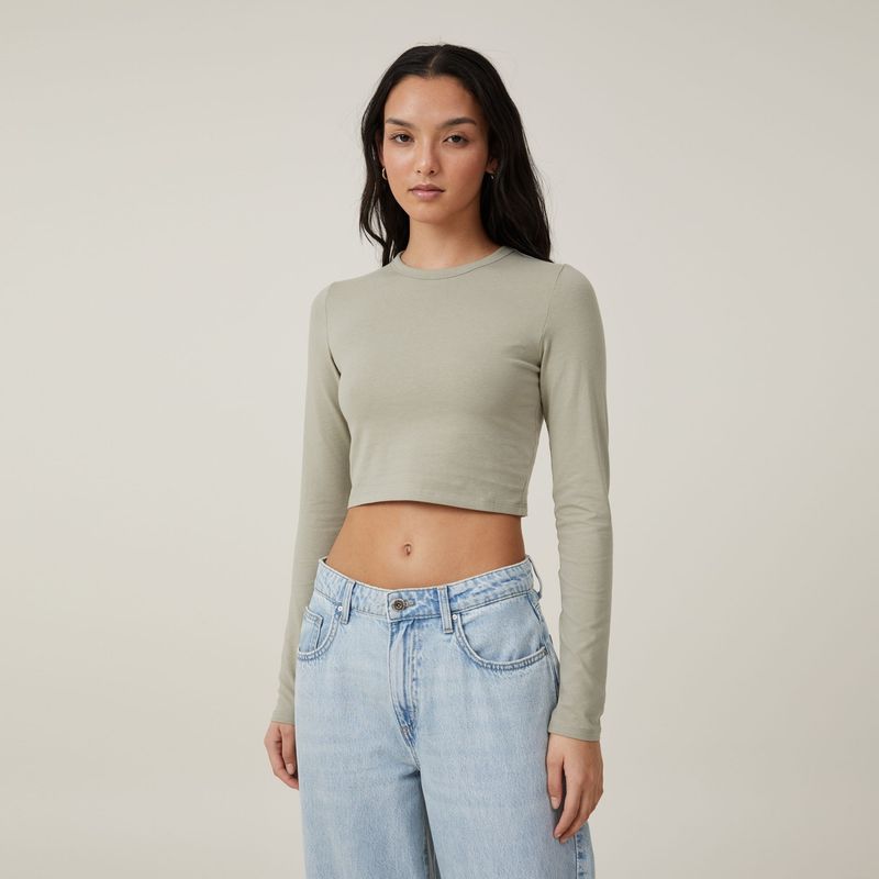 COTTON ON - Crop Top Manga Larga Algodón Mujer Cotton On